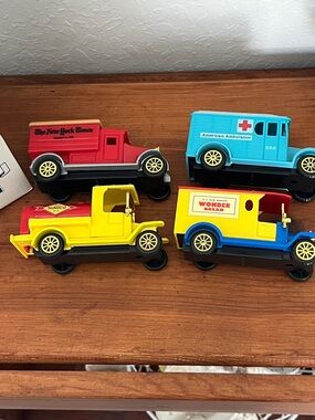 Classic 1980’s VTG Toy Cars Set - 4pc Wonder Bread, Tanker,Newspaper Ambulance